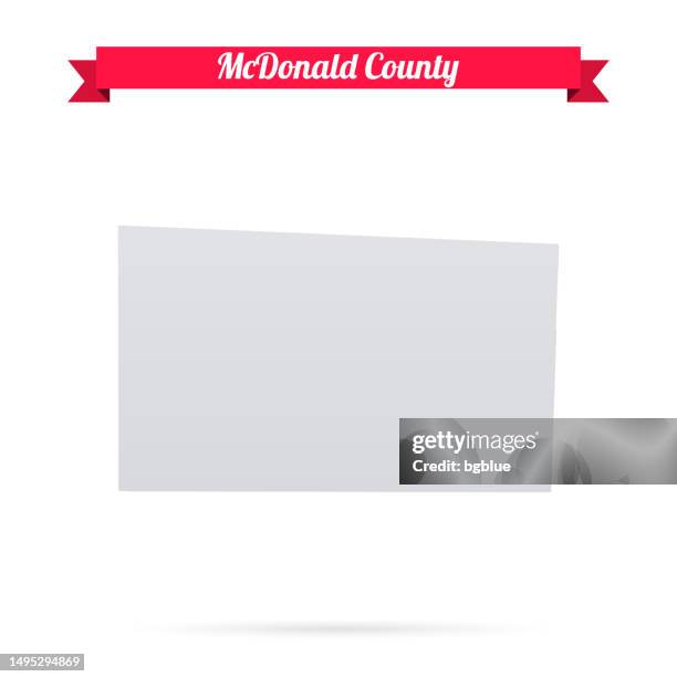 mcdonald county, missouri. map on white background with red banner - mcdonald stock illustrations