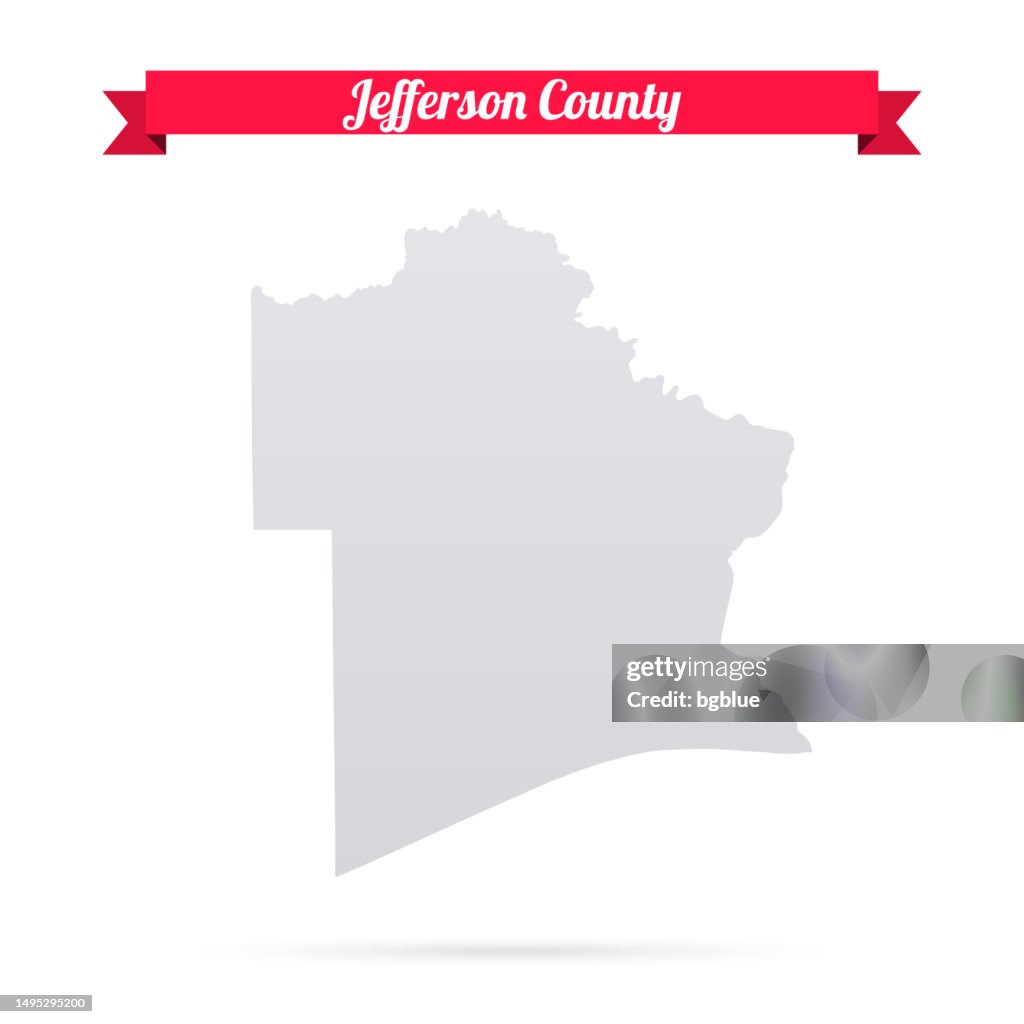 Jefferson County, Texas. Map on white background with red banner