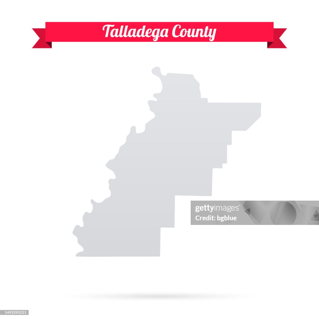 Talladega County, Alabama. Map on white background with red banner