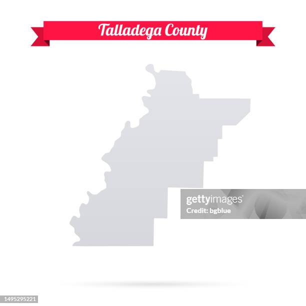talladega county, alabama. map on white background with red banner - talladega alabama stock illustrations
