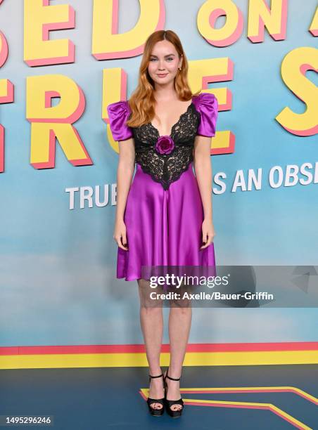 Liana Liberato attends the Premiere for Peacock Original's "Based on a True Story" at Pacific Design Center on June 01, 2023 in West Hollywood,...