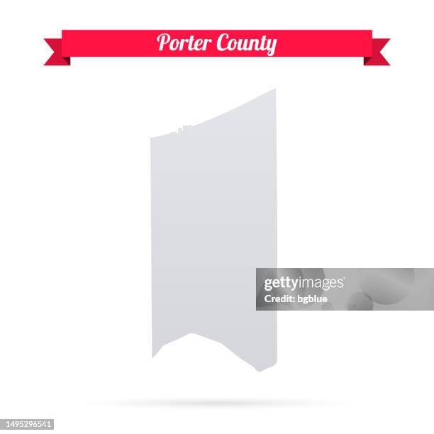 porter county, indiana. map on white background with red banner - porter 幅插畫檔、美工圖案、卡通及圖標