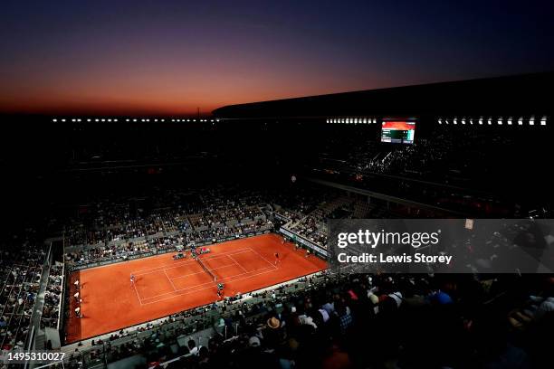 General view of Court Philippe-Chatrier during the Men's Singles Second Round match between Alex Molcan of Slovakia and Alexander Zverev of Germany...