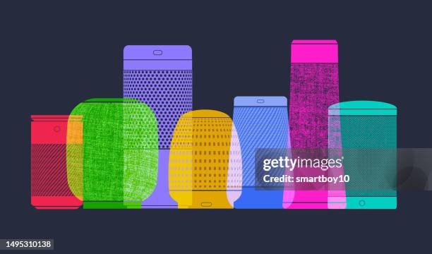 wireless smart speakers - recording room stock illustrations