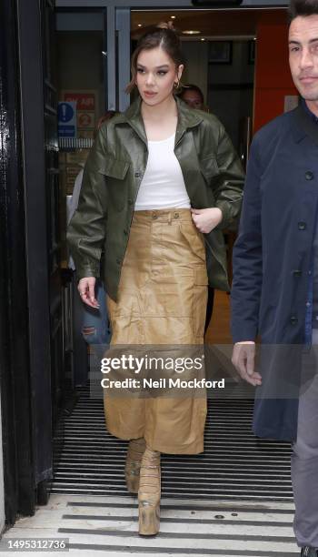 Hailee Steinfeld leaving BBC Radio 2 on June 02, 2023 in London, England.