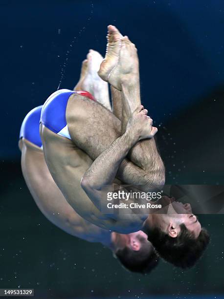 Nicholas Mccrory and David Boudia of the United States compete in the Men's Synchronised 10m Platform Diving on Day 3 of the London 2012 Olympic...