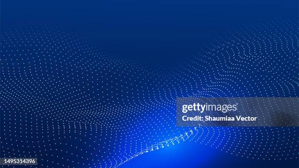 dynamic blue particle wave on dark blue abstract background. abstract sound visualization. digital structure of the wave flow of luminous particles. - the wave stock illustrations