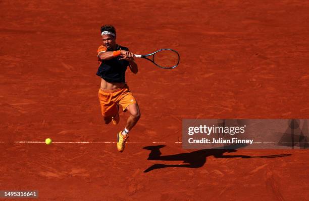 Daniel Altmaier of Germany in action against Jannik Sinner of Italy during the Men's Singles Second Round match on Day Five of the 2023 French Open...