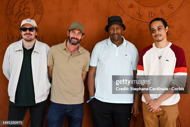 Guest, Gary Farkas, Oxmo Pucino and Kim Chapiron attend the 2023 French Open at Roland Garros on June 01, 2023 in Paris, France.