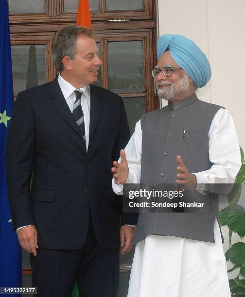 British Prime Minister Tony Blair and Prime Minister Manmohan Singh in New Delhi on Wednesday September 7, 2005.