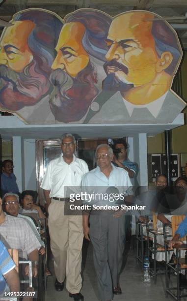 Communist Party of India leader A.B.Vardhan and D.Raja at the CPI headquarter where they addressed a press conference to announce their alliance with...