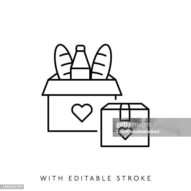lebensmittel-spenden-linie-symbol. bearbeitbarer strich - wohltätigkeitsaktion stock-grafiken, -clipart, -cartoons und -symbole