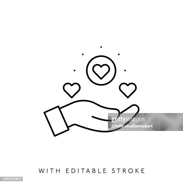 hand with heart shapes line icon editable stroke - audit stock illustrations