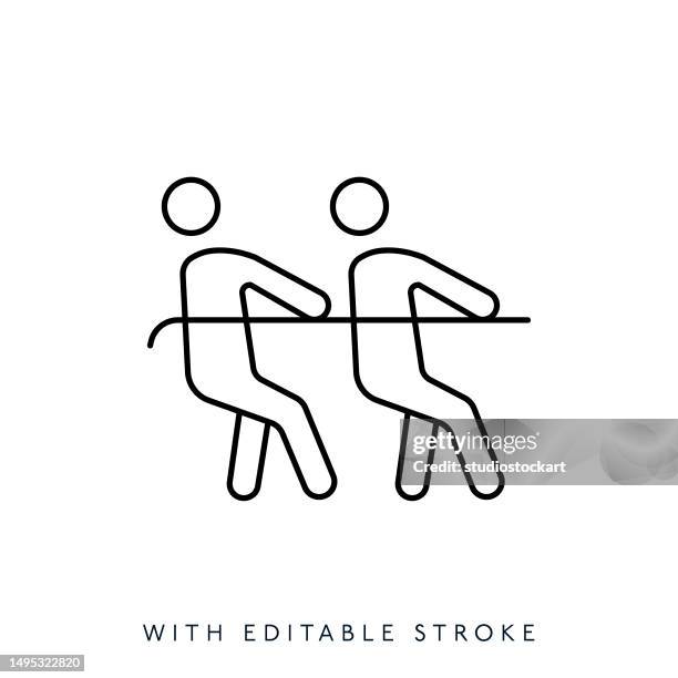 tug-of-war line icon with editable stroke - pulling stock illustrations