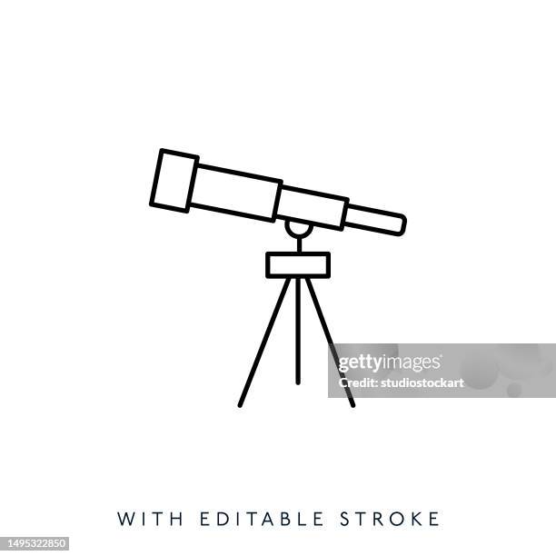 illustrazioni stock, clip art, cartoni animati e icone di tendenza di icona della linea del telescopio. tratto modificabile - osservatorio