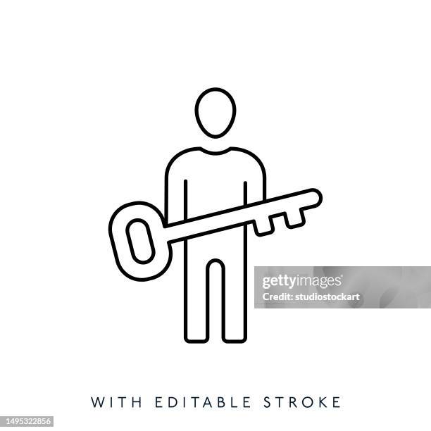 hand with key line icon editable stroke - house key stock illustrations