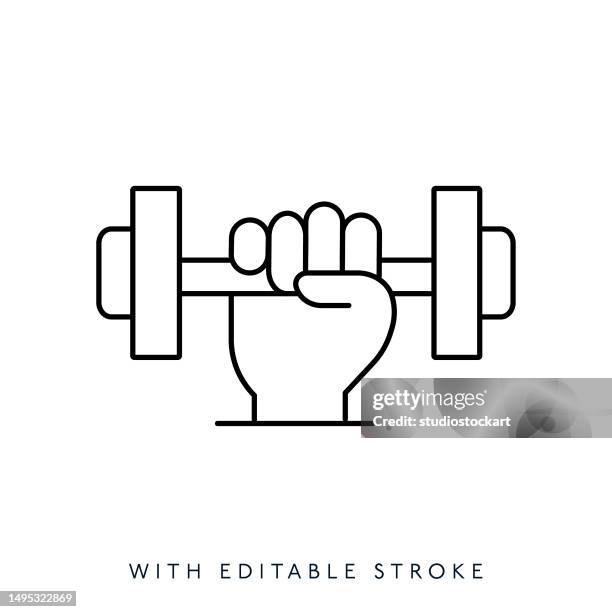 dumbbell rounded line icon editable stroke - barbell stock illustrations