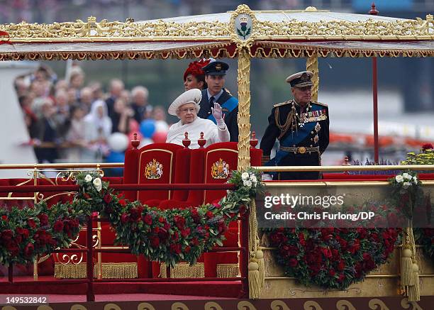 Queen Elizabeth II, Prince Philip The Duke of Edinburgh, Catherine, Duchess of Cambridge and Prince William, Duke of Cambridge sail on the royal...