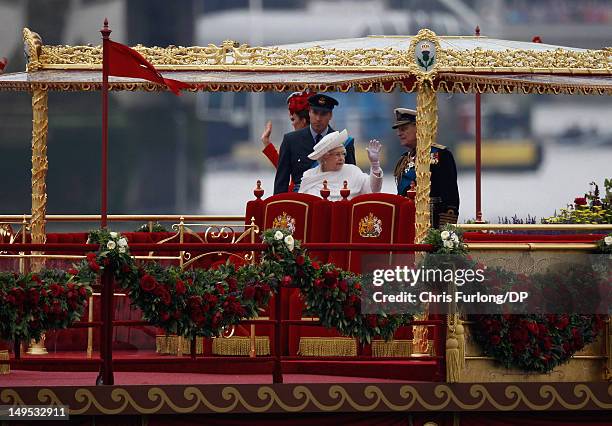 Her Majesty Queen Elizabeth II, The Duke of Edinburgh, and The Duke and Duchess of Cambridge sail on the Spirit of Chartwell in the Royal Squadron...