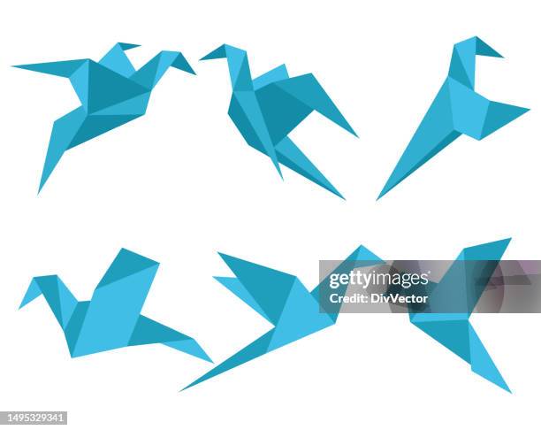 stockillustraties, clipart, cartoons en iconen met origami paper birds vector set - origami