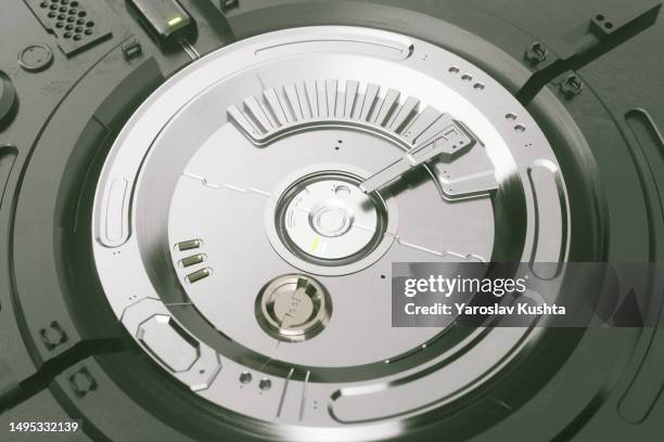 concept of electronic data  tech hard disk storage cgi- stock photo - festplatte stock-fotos und bilder