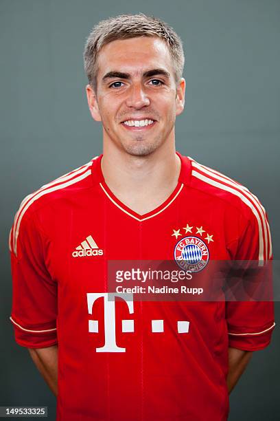 Philipp Lahm poses during the Bayern Muenchen team presentation at Bayern's training ground Saebener Strasse on July 30, 2012 in Munich, Germany.Ê