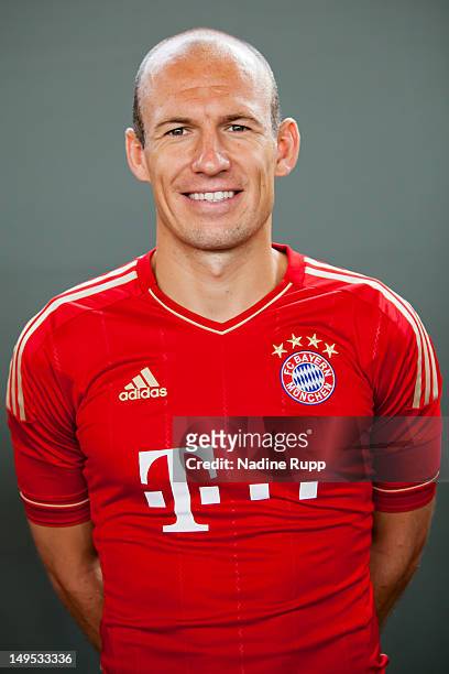 Arjen Robben poses during the Bayern Muenchen team presentation at Bayern's training ground Saebener Strasse on July 30, 2012 in Munich, Germany.Ê