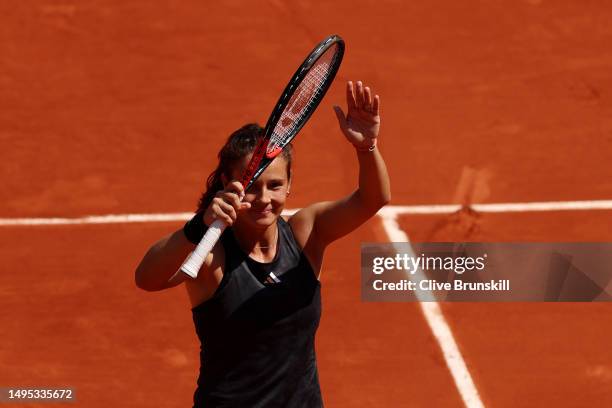 Darya Kasatkina celebrates winning match point against Peyton Stearns of United States during the Women's Singles Third Round match on Day Six of the...