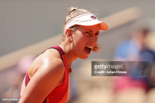 Elise Mertens of Belgium celebrates a point against Jessica Pegula of United States during the Women's Singles Third Round match on Day Six of the...