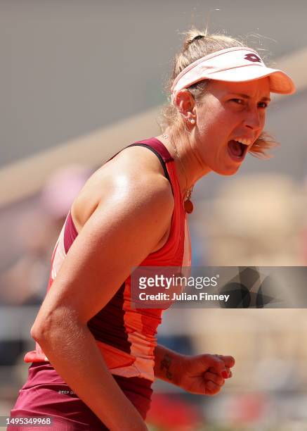 Elise Mertens of Belgium celebrates a point against Jessica Pegula of United States during the Women's Singles Third Round match on Day Six of the...
