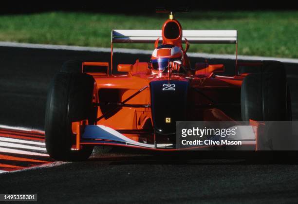 Rubens Barrichello from Brazil drives the plain liveried and unbranded Scuderia Ferrari Marlboro Ferrari F1-2001 Ferrari V10 as a mark of respect...