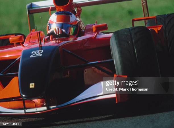 Rubens Barrichello from Brazil drives the plain liveried and unbranded Scuderia Ferrari Marlboro Ferrari F1-2001 Ferrari V10 as a mark of respect...
