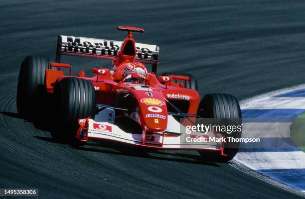 Michael Schumacher from Germany drives the Scuderia Ferrari Marlboro Ferrari F2002 Ferrari V10 during the Formula One German Grand Prix on 28th July...
