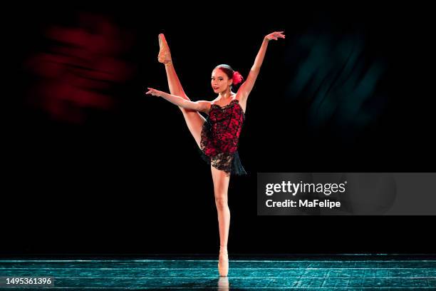 young girl dancing freestyle ballet in tango choreography - solo performance stock pictures, royalty-free photos & images