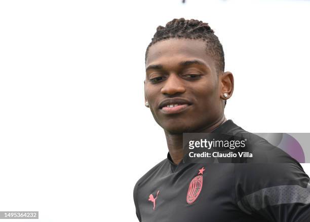 Rafael Leao of AC Milan looks on during AC Milan training session at Milanello on June 02, 2023 in Cairate, Italy.