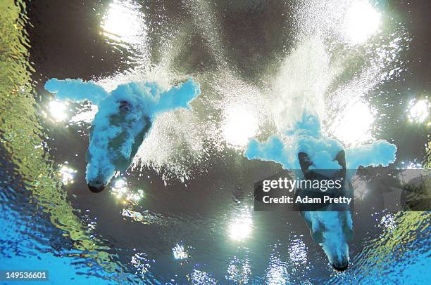 Nicholas Mccrory and David Boudia of the United States compete in the Men's Synchronised 10m Platform Diving on Day 3 of the London 2012 Olympic...