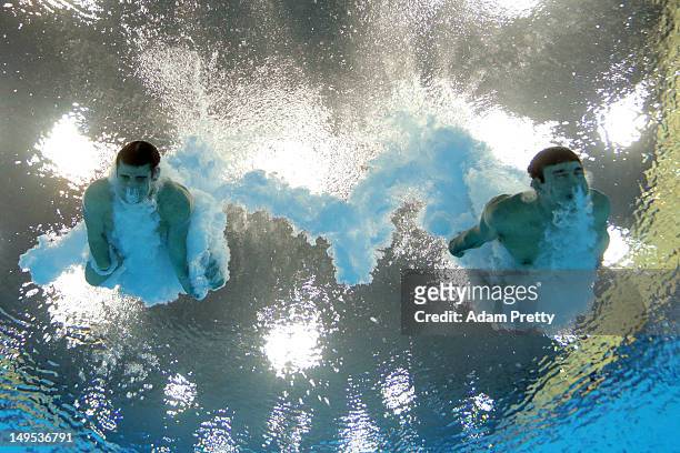 Nicholas McCrory and David Boudia of the United States compete in the Men's Synchronised 10m Platform Diving on Day 3 of the London 2012 Olympic...