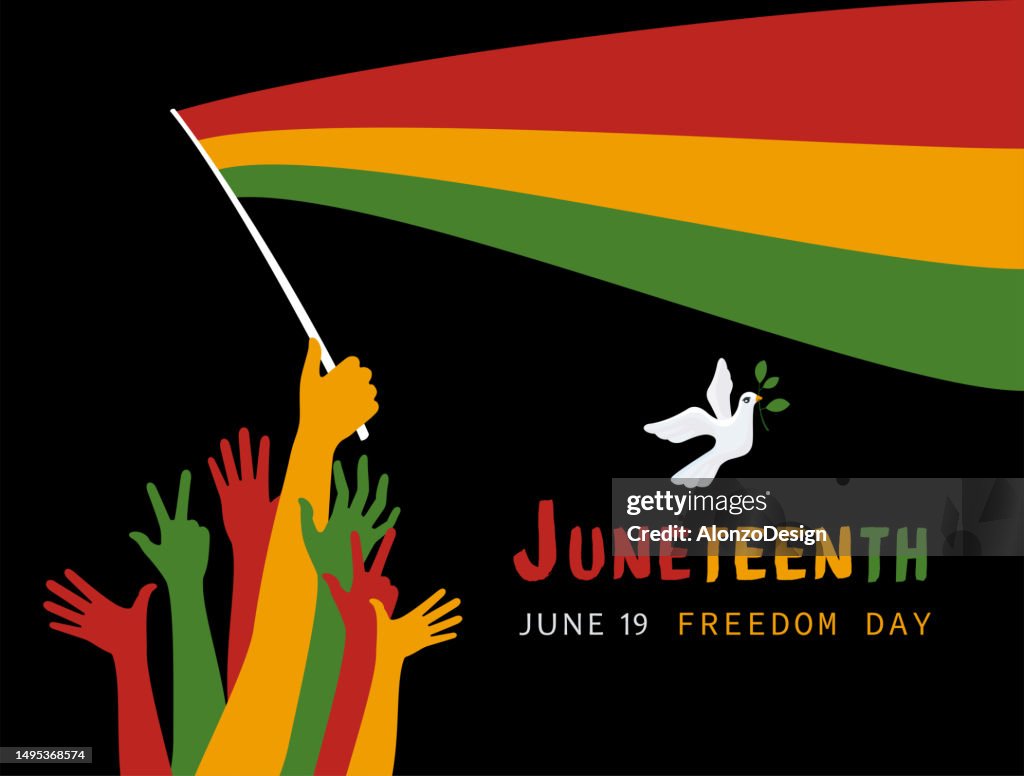 Juneteenth Freedom Day flag in hand.