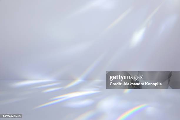 empty studio room background with abstract crystal disco ball spotlight beams. minimal 3d architectural stage with dreamy festive light. front view, copy space. - 投影 ストックフォトと画像