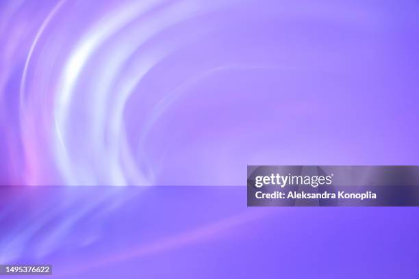 empty studio 3d exhibition background - pastel lavender purple stage with rainbow caustics light effect, natural shadows - stage light 3d stock pictures, royalty-free photos & images
