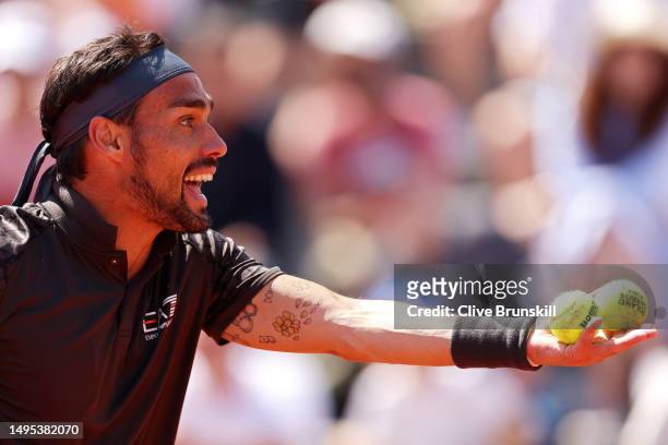 Fabio Fognini of Italy reacts to a line call against Sebastian Ofner of Austria during the Men's Singles Third Round match on Day Six of the 2023...