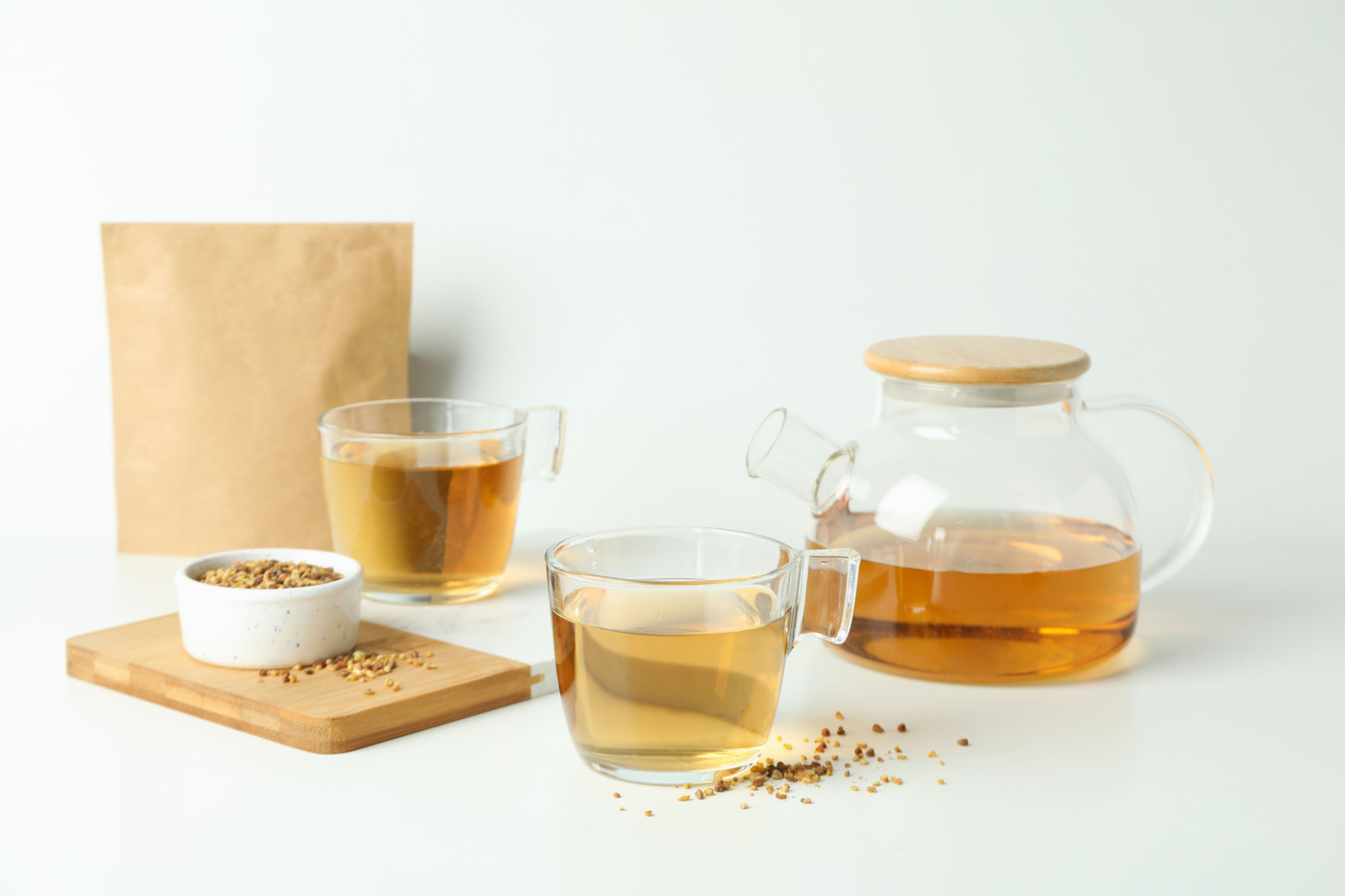 Non-toxic teaware, biodegradable Kraft paper pouches and recyclable borosilicate glass Non-toxic teaware, biodegradable Kraft paper pouches and recyclable borosilicate glass