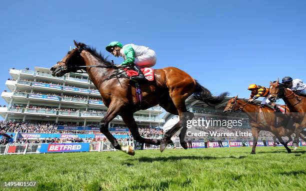 Cadillac ridden by Kevin Sott wins the Betfred Handicap Stakes during Ladies Day of the Derby Festival at Epsom Downs Racecourse on June 02, 2023 in...