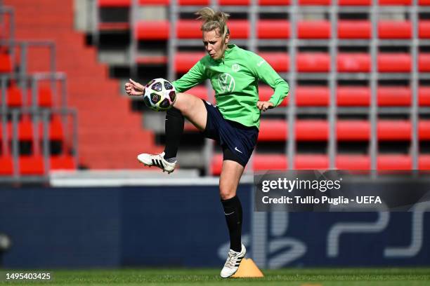 Kristin Demann of VfL Wolfsburg controls the ball during a training session prior to the UEFA Women's Champions League final match between FC...