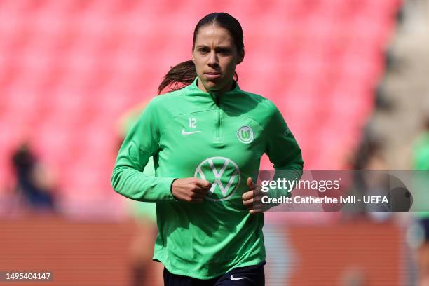 Julia Kassen of VfL Wolfsburg warms up during a training session prior to the UEFA Women's Champions League final match between FC Barcelona and VfL...