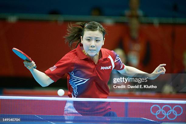 Summer Olympics: USA Ariel Hsing in action vs China Li Xiaoxia during Women's Singles 3rd Round at ExCeL London. London, United Kingdom 7/29/2012...