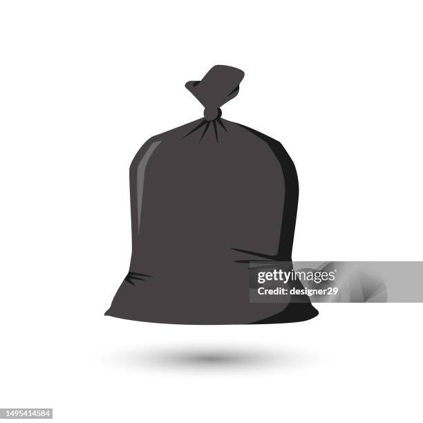 illustrations, cliparts, dessins animés et icônes de icône de sac à ordures en plastique conception vectorielle sur fond blanc. - sac poubelle noir