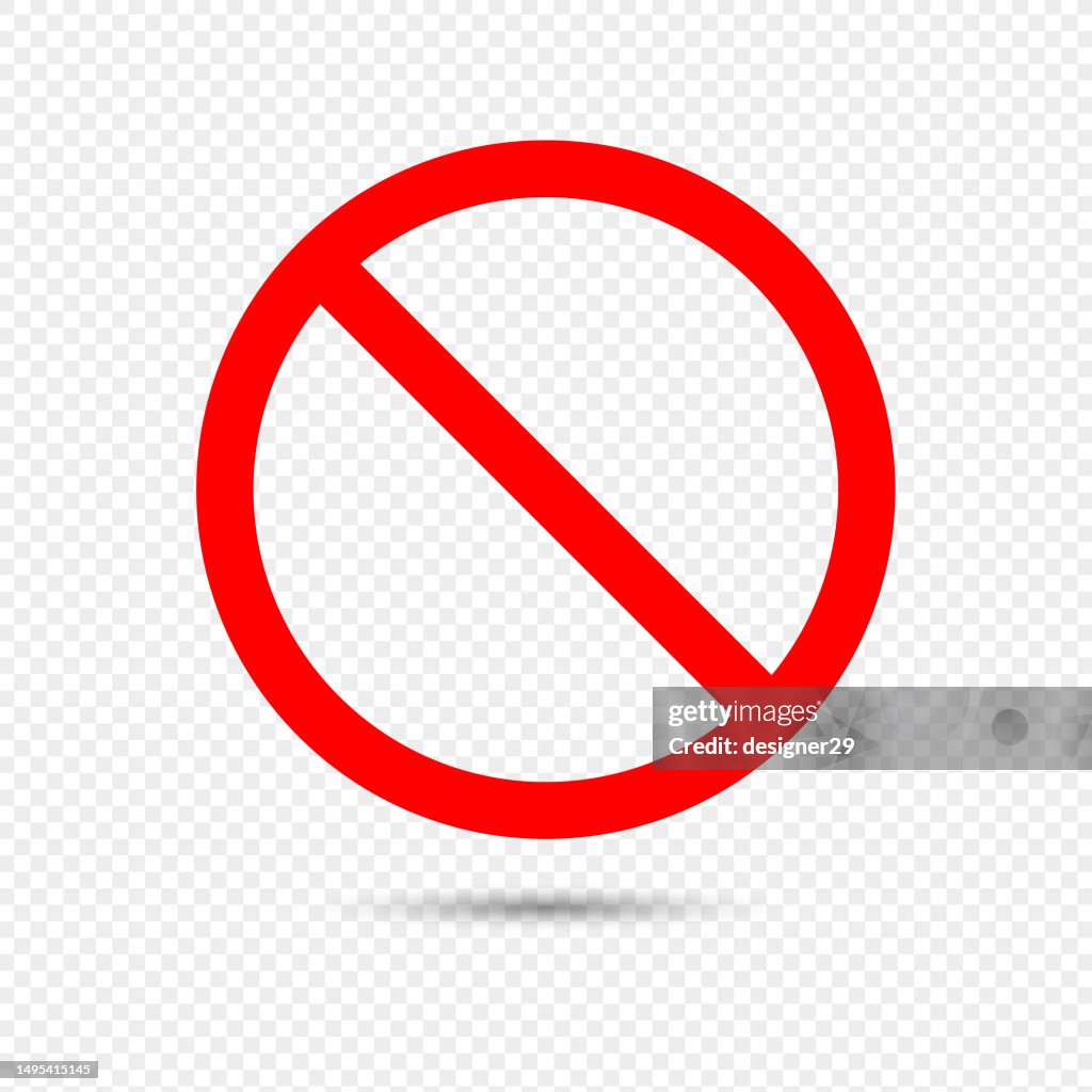 Kein Zeichensymbol. Rot gekreuzt Kreis Vektor-Design auf transparentem Hintergrund.