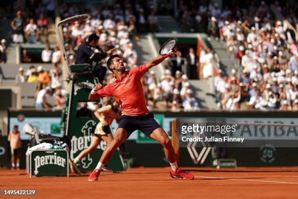 Novak Djokovic of Serbia celebrates a point against Alejandro Davidovich Fokina of Spain during the Men's Singles Third Round match on Day Six of the...