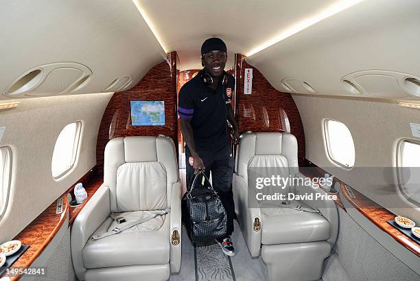 Bacary Sagna of Arsenal travels back from Nigeria on July 30, 2012 in Lagos, Nigeria.